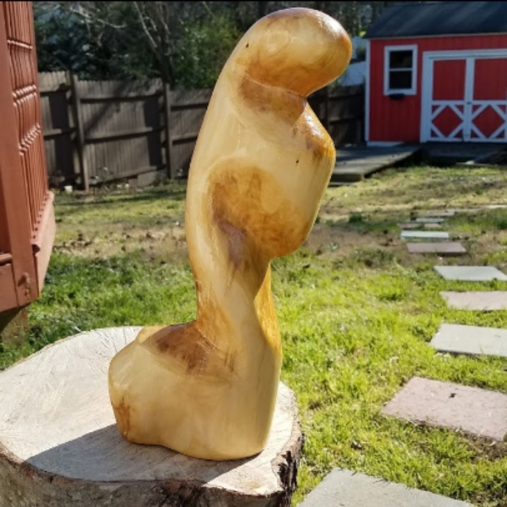 Hand Carved Tree Log Wood Praying Sculpture